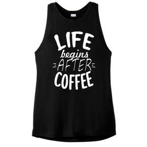 Life Begins After Coffee Ladies PosiCharge Tri-Blend Wicking Tank