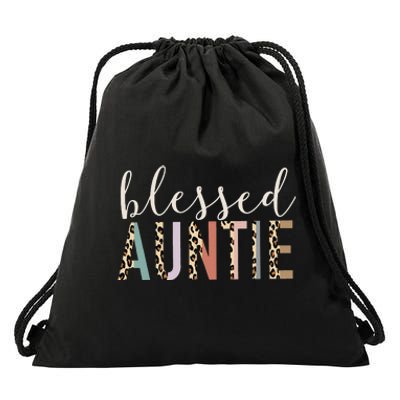 Leopard Blessed Auntie Aunt gift for mother''s day Drawstring Bag