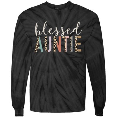 Leopard Blessed Auntie Aunt gift for mother''s day Tie-Dye Long Sleeve Shirt