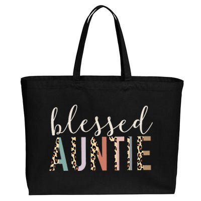 Leopard Blessed Auntie Aunt gift for mother''s day Cotton Canvas Jumbo Tote