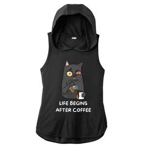 Life Begins After Coffee Ladies PosiCharge Tri-Blend Wicking Draft Hoodie Tank