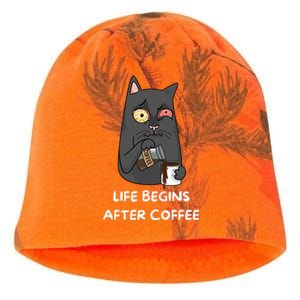 Life Begins After Coffee Kati - Camo Knit Beanie