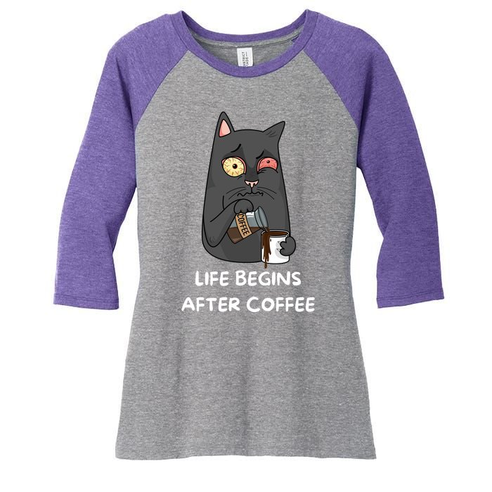 Life Begins After Coffee Women's Tri-Blend 3/4-Sleeve Raglan Shirt