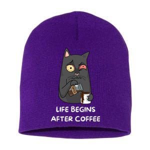 Life Begins After Coffee Short Acrylic Beanie