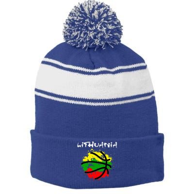 Lithuania Basketball Abstract Lithuania Strong Stripe Pom Pom Beanie