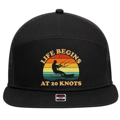 Life Begins At 20 Knots Kiteboarding 7 Panel Mesh Trucker Snapback Hat