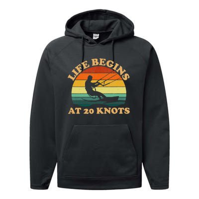 Life Begins At 20 Knots Kiteboarding Performance Fleece Hoodie