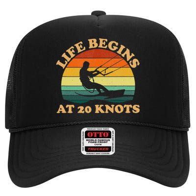 Life Begins At 20 Knots Kiteboarding High Crown Mesh Back Trucker Hat