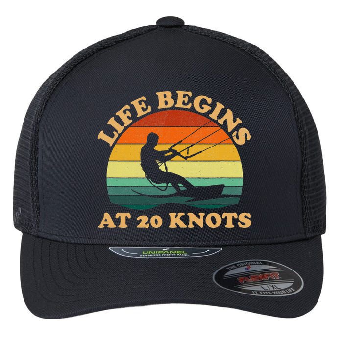 Life Begins At 20 Knots Kiteboarding Flexfit Unipanel Trucker Cap