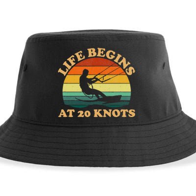 Life Begins At 20 Knots Kiteboarding Sustainable Bucket Hat