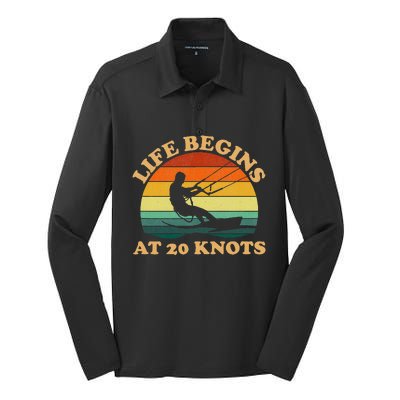 Life Begins At 20 Knots Kiteboarding Silk Touch Performance Long Sleeve Polo