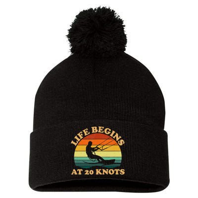 Life Begins At 20 Knots Kiteboarding Pom Pom 12in Knit Beanie