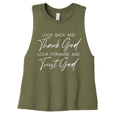 Look Back And Thank God Jesus Christian Faith Inspirational Women's Racerback Cropped Tank