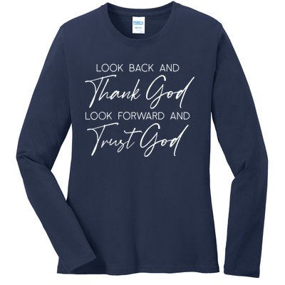 Look Back And Thank God Jesus Christian Faith Inspirational Ladies Long Sleeve Shirt