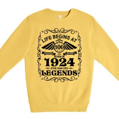 Life Begins At 100 Born In 1924 Year Of Legends Premium Crewneck Sweatshirt