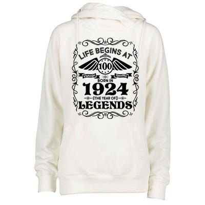 Life Begins At 100 Born In 1924 Year Of Legends Womens Funnel Neck Pullover Hood