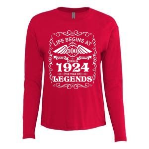 Life Begins At 100 Born In 1924 Year Of Legends Womens Cotton Relaxed Long Sleeve T-Shirt