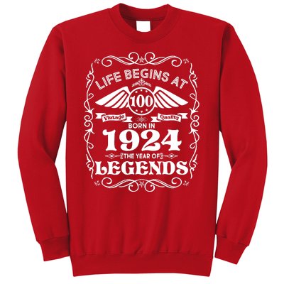 Life Begins At 100 Born In 1924 Year Of Legends Sweatshirt