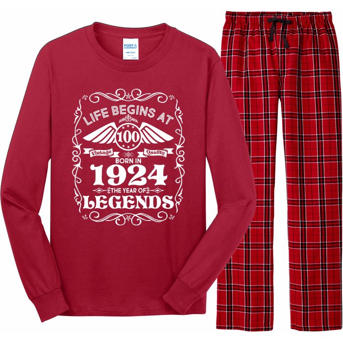 Life Begins At 100 Born In 1924 Year Of Legends Long Sleeve Pajama Set