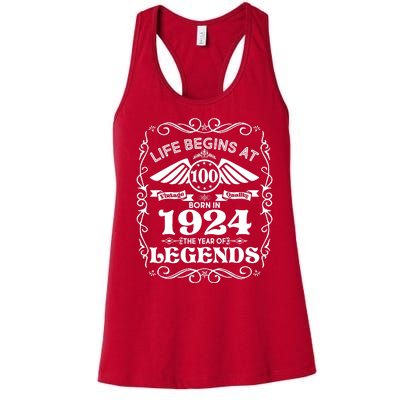 Life Begins At 100 Born In 1924 Year Of Legends Women's Racerback Tank