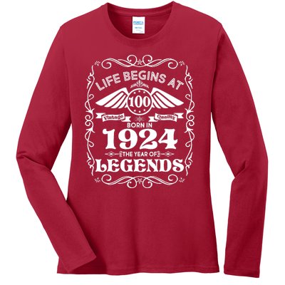 Life Begins At 100 Born In 1924 Year Of Legends Ladies Long Sleeve Shirt