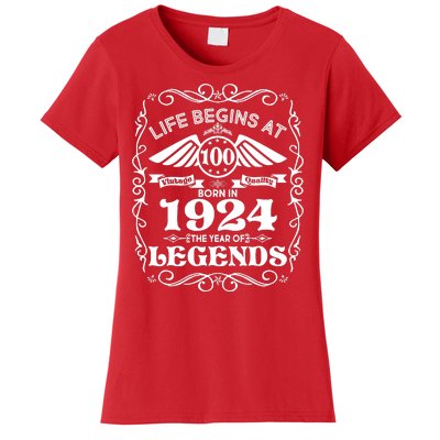 Life Begins At 100 Born In 1924 Year Of Legends Women's T-Shirt