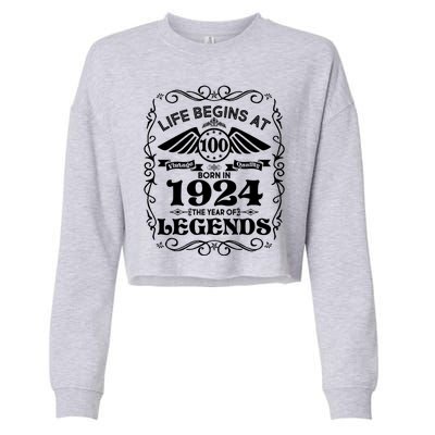 Life Begins At 100 Born In 1924 Year Of Legends Cropped Pullover Crew