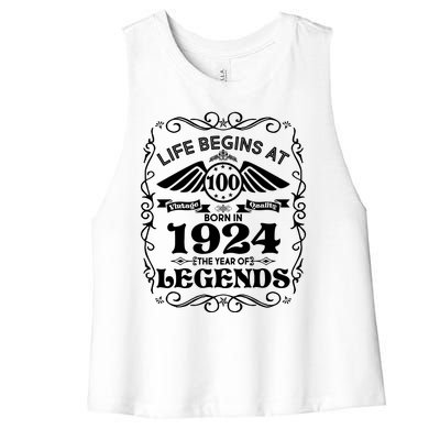 Life Begins At 100 Born In 1924 Year Of Legends Women's Racerback Cropped Tank