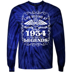 Life Begins At 90 Born In 1934 Year Of Legends Tie-Dye Long Sleeve Shirt