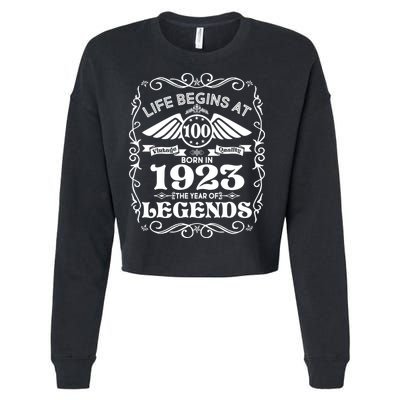 Life Begins At 100 Born In 1923 Year Of Legends Cropped Pullover Crew