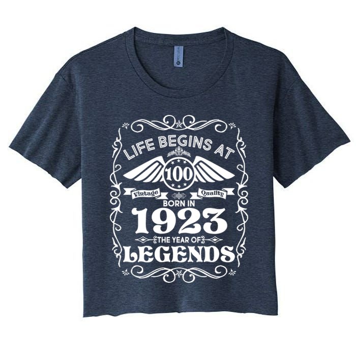Life Begins At 100 Born In 1923 Year Of Legends Women's Crop Top Tee