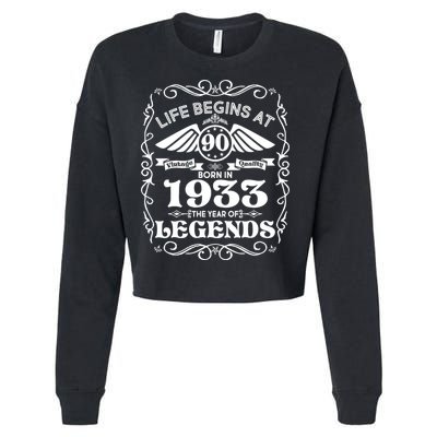 Life Begins At 90 Born In 1933 Year Of Legends Cropped Pullover Crew