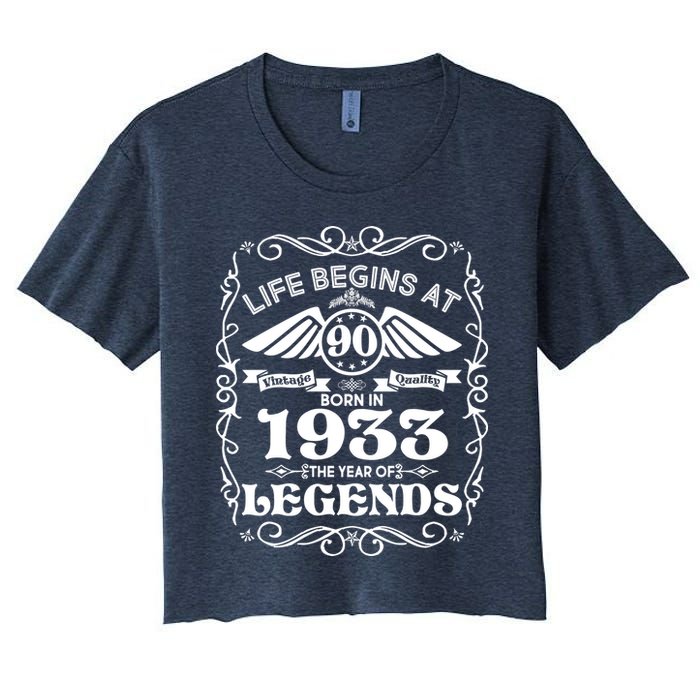Life Begins At 90 Born In 1933 Year Of Legends Women's Crop Top Tee