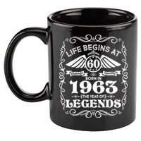 Life Begins At 60 Born In 1963 Year Of Legends 11oz C Handle Ceramic Mug