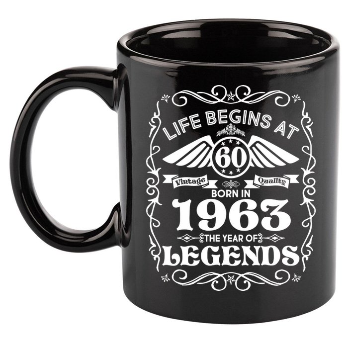 Life Begins At 60 Born In 1963 Year Of Legends 11oz C Handle Ceramic Mug