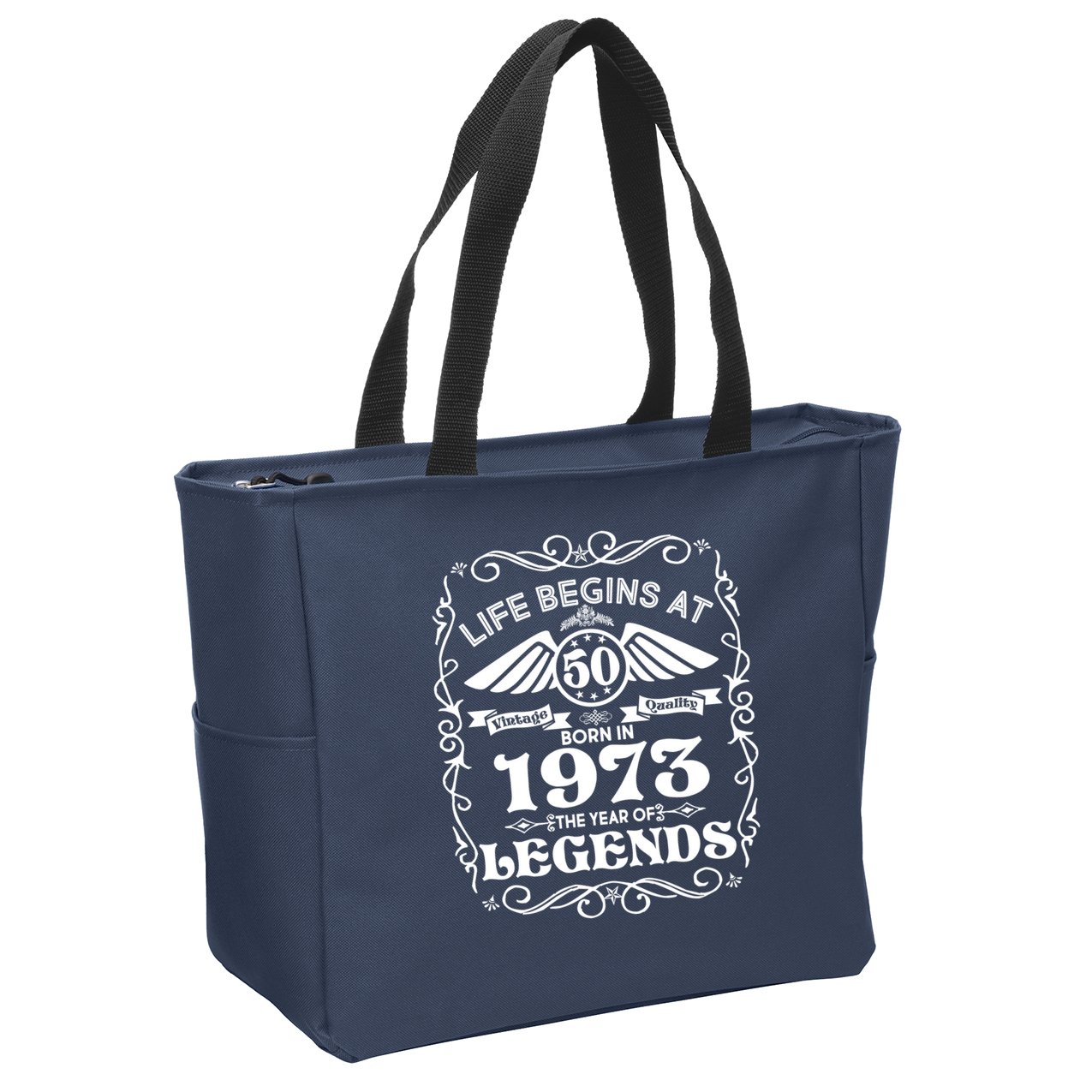 Life Begins At 50 Born In 1973 Year Of Legends Zip Tote Bag