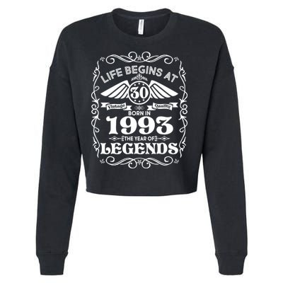 Life Begins At 30 Born In 1993 Year Of Legends Cropped Pullover Crew