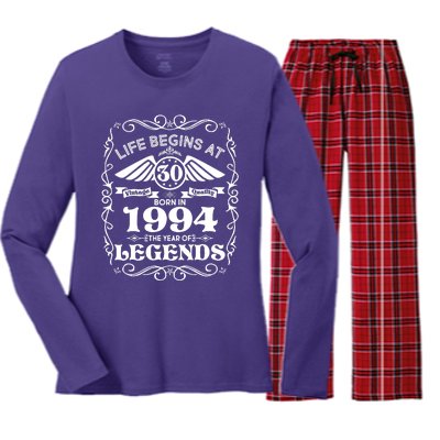 Life Begins At 30 Born In 1994 Year Of Legends Women's Long Sleeve Flannel Pajama Set 