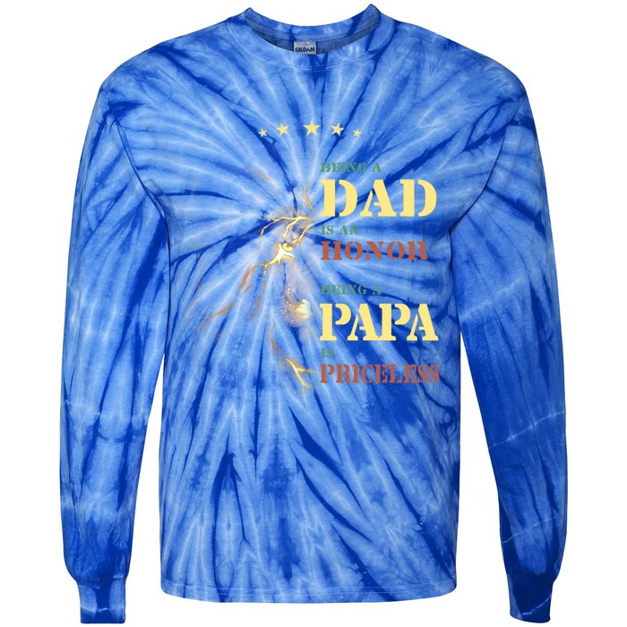 Lion Being A Dad Is An Honor Being A Papa Is Priceless Funny Gift Tie-Dye Long Sleeve Shirt