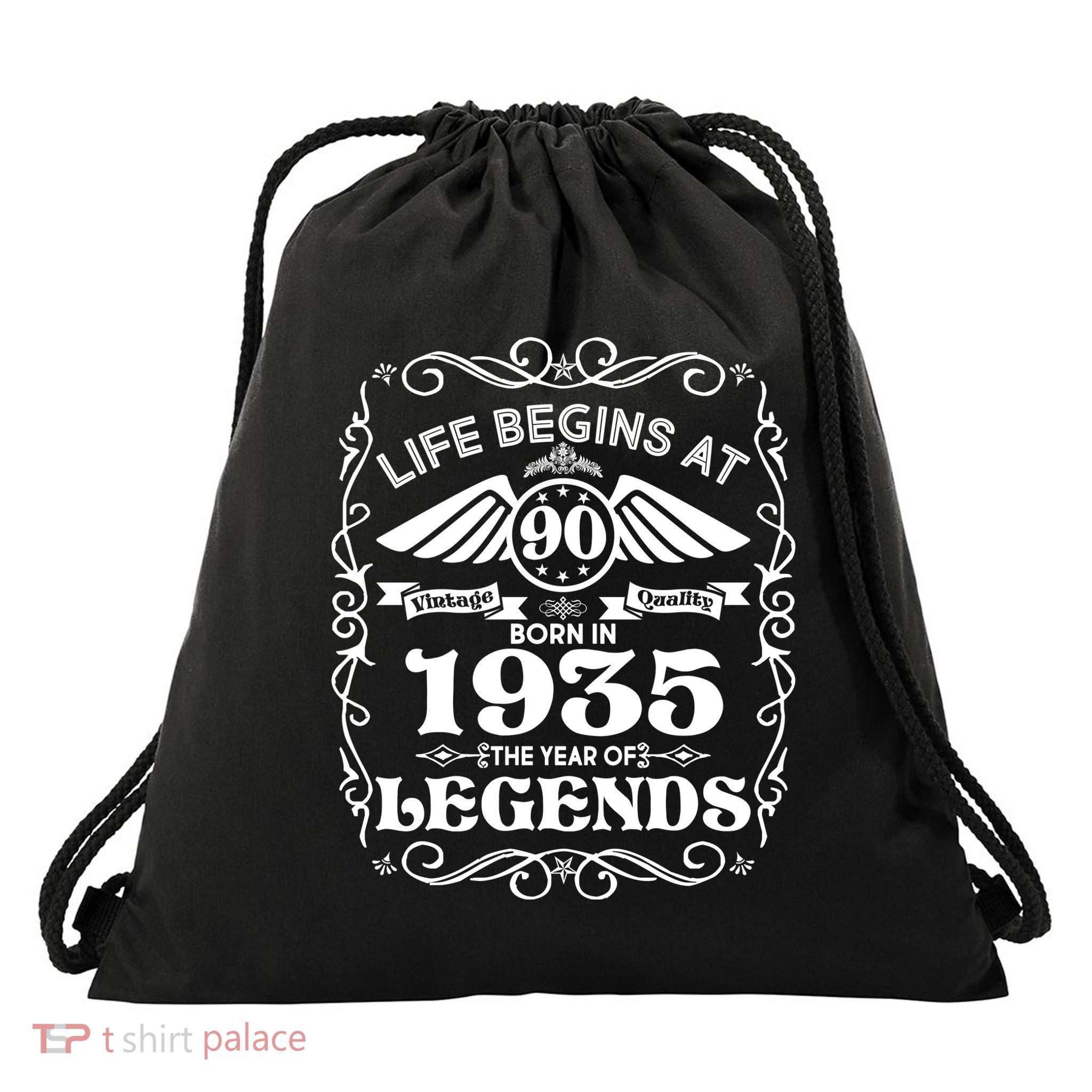 Life Begins At 90 Born In 1935 Year Of Legends Drawstring Bag