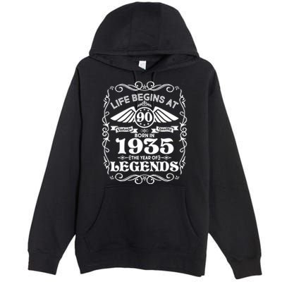 Life Begins At 90 Born In 1935 Year Of Legends Premium Pullover Hoodie