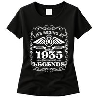 Life Begins At 90 Born In 1935 Year Of Legends Womens T-Shirt