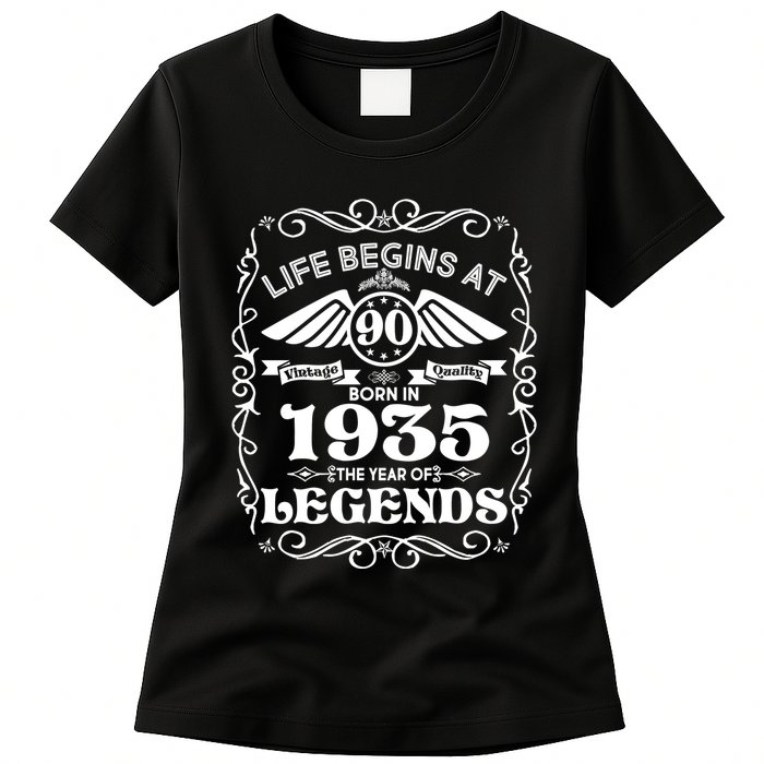 Life Begins At 90 Born In 1935 Year Of Legends Womens T-Shirt