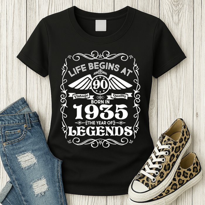 Life Begins At 90 Born In 1935 Year Of Legends Womens T-Shirt