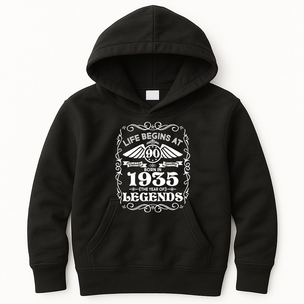 Life Begins At 90 Born In 1935 Year Of Legends Kids Hoodie