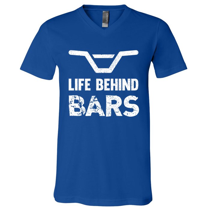 Life Behind Bars Distressed Bmx Gift V-Neck T-Shirt