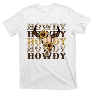 Leopard Boho Bull Skull Sunflower Howdy Western Decor T-Shirt