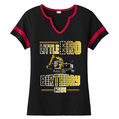 Little Bro Brother Of The Birthday Crew Party Excavator Ladies Halftime Notch Neck Tee