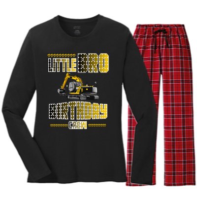 Little Bro Brother Of The Birthday Crew Party Excavator Women's Long Sleeve Flannel Pajama Set 