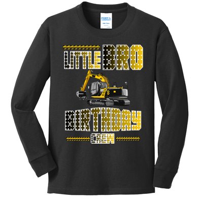 Little Bro Brother Of The Birthday Crew Party Excavator Kids Long Sleeve Shirt